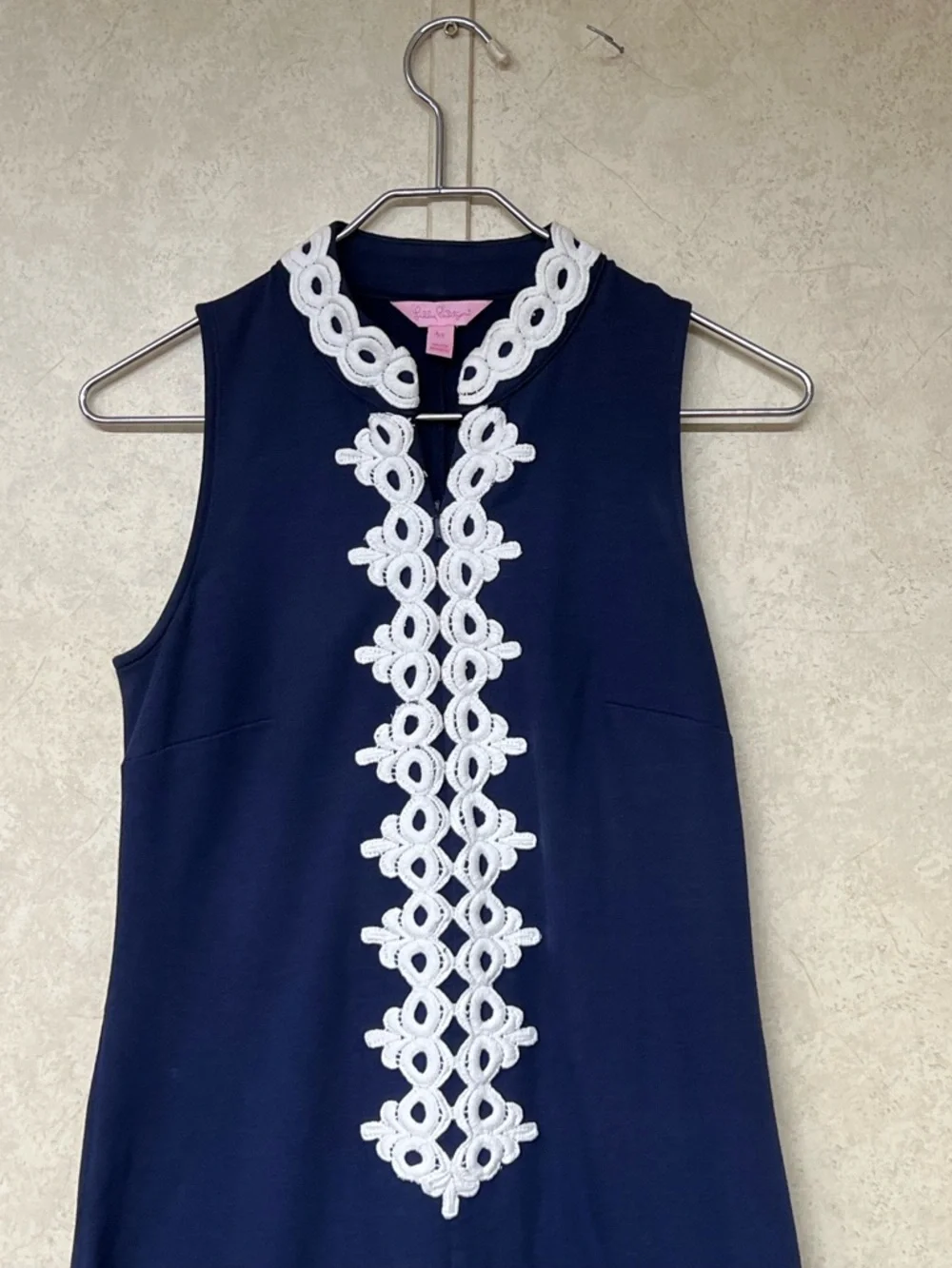 Lilly Pulitzer Callista true navy sleeveless shift dress embroidered lace trim - Picture 6 of 12
